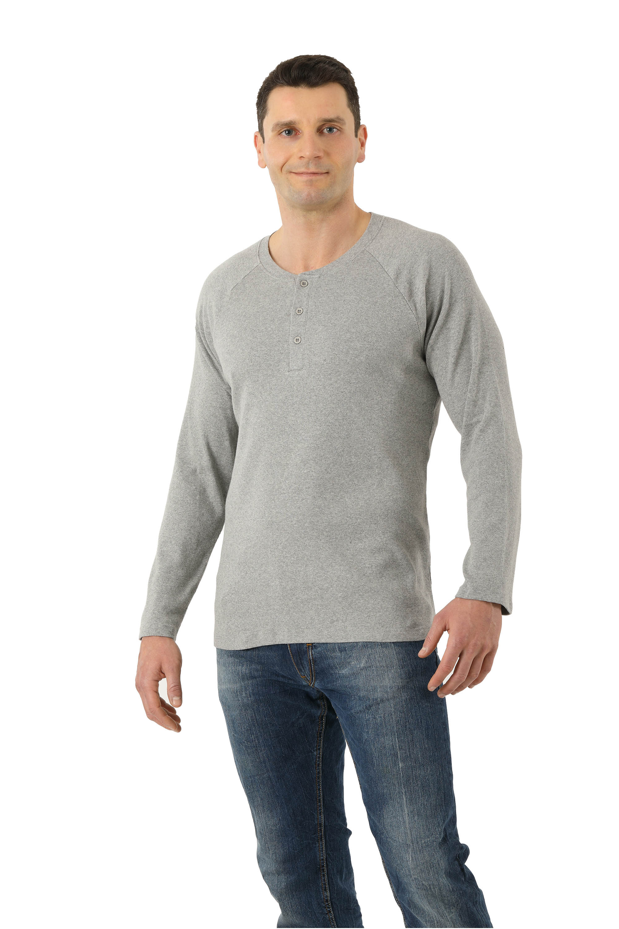 ALBERT KREUZ | Long sleeve henley shirt ribbed organic stretch cotton gray