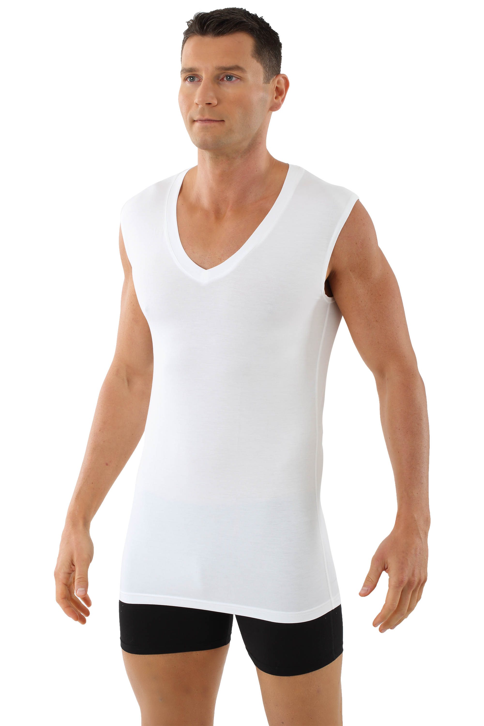 ALBERT KREUZ  Men's MicroModal sleeveless undershirt Stuttgart light deep  v-neck white