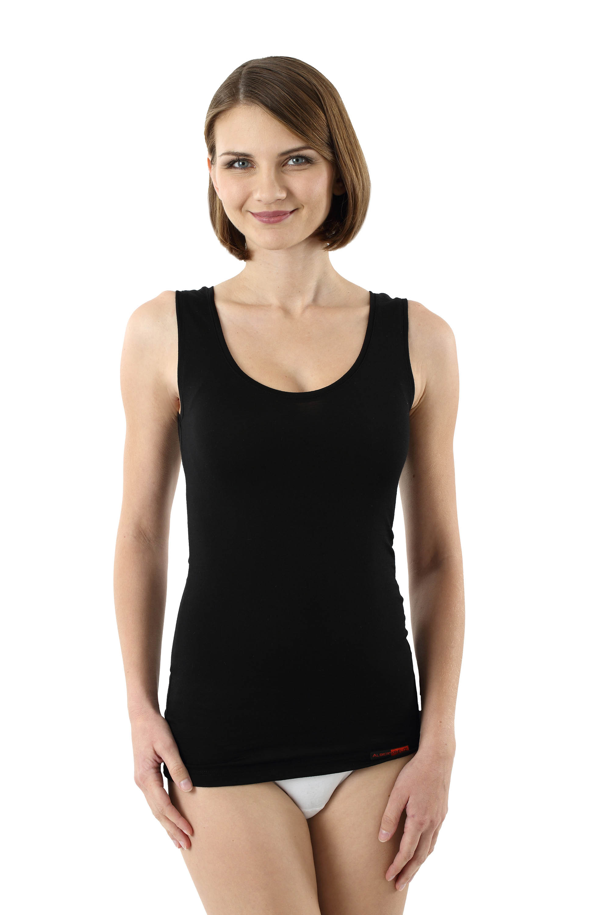 Albert Kreuz Womens Tank Top Merino Wool Deep Scoop Neck Black 