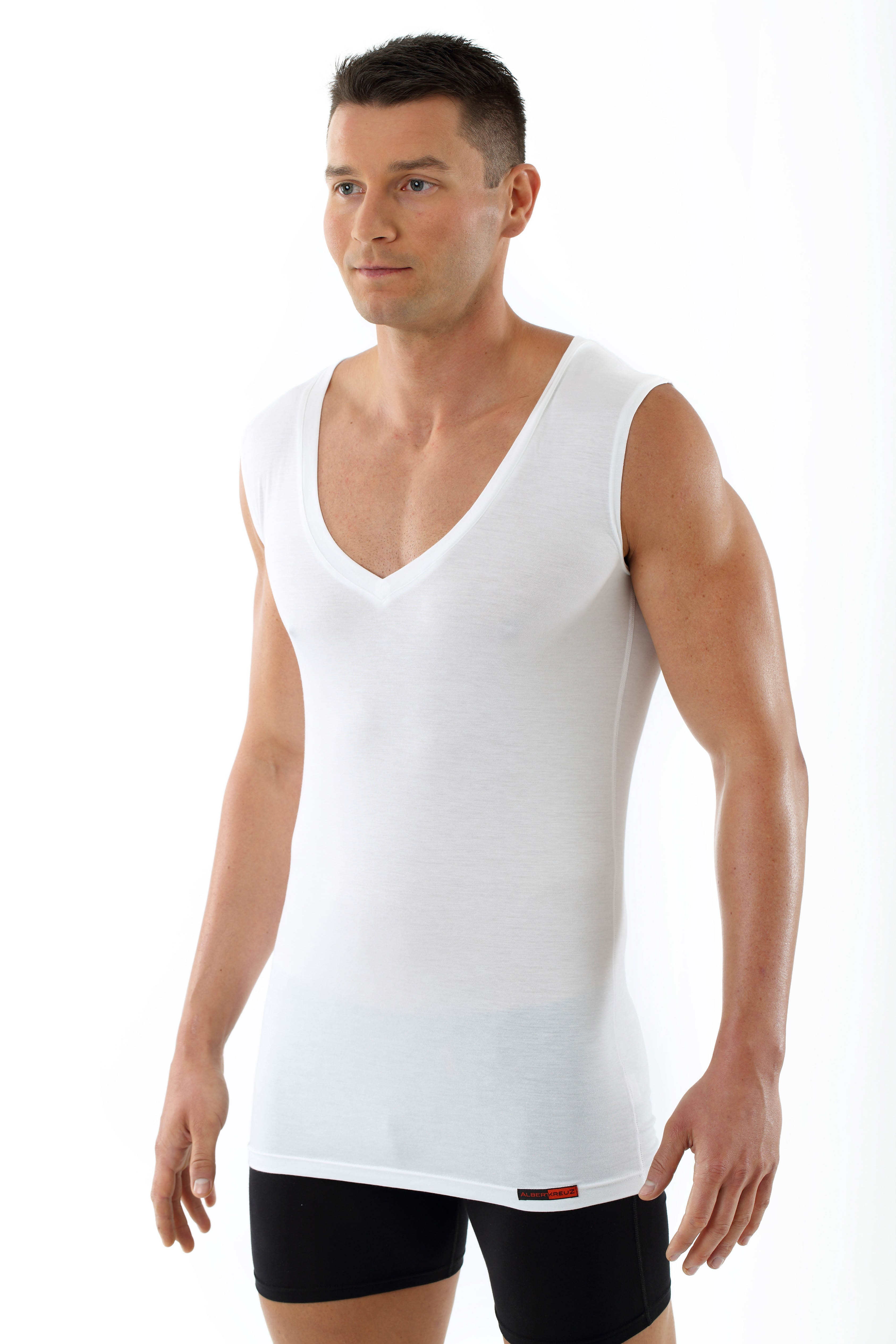 Men's MicroModal sleeveless undershirt "Stuttgart light" deep v-neck