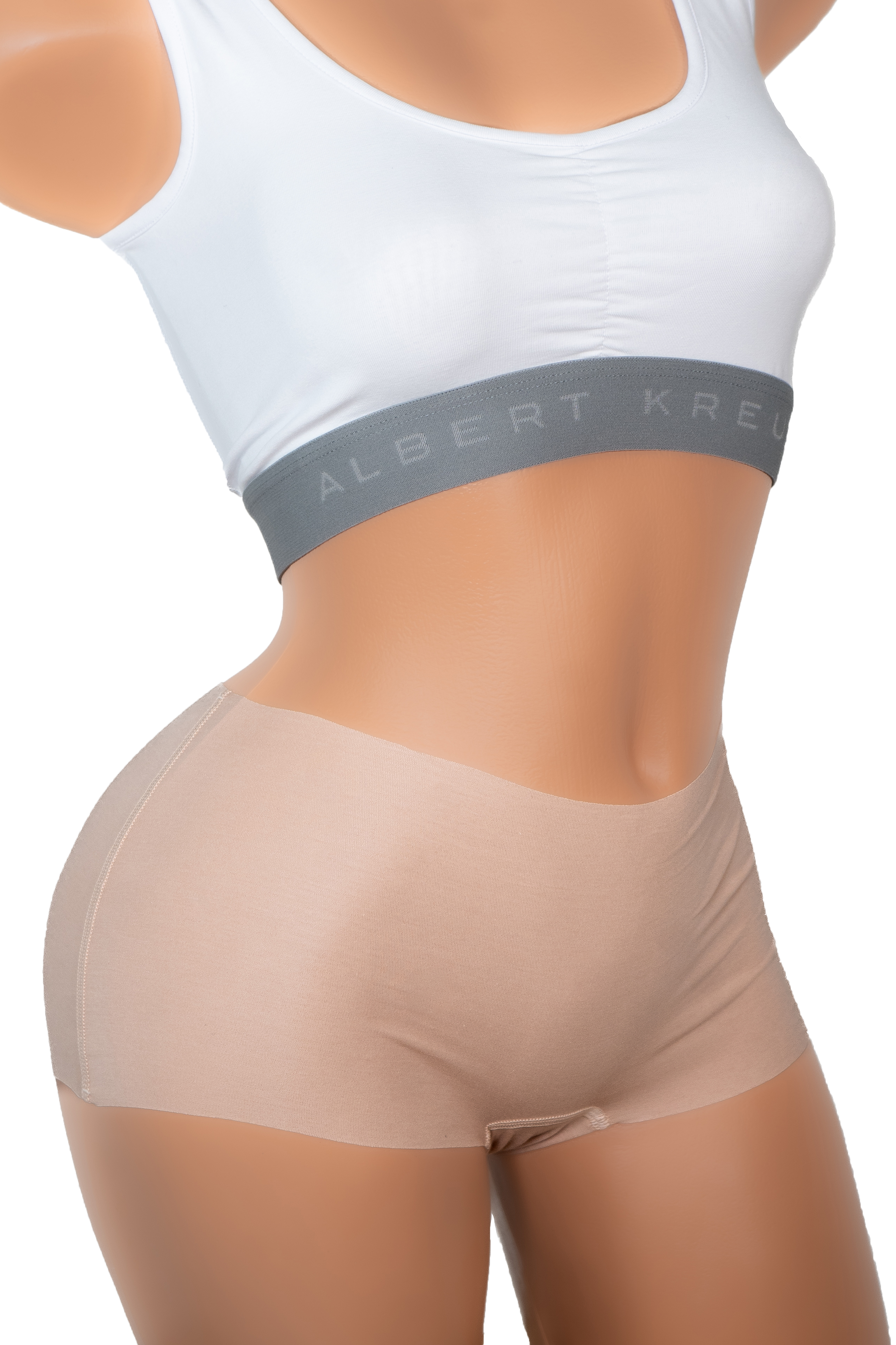 ALBERT KREUZ  3-Pack Laser cut invisible seamless boyshort panty stretch  cotton beige