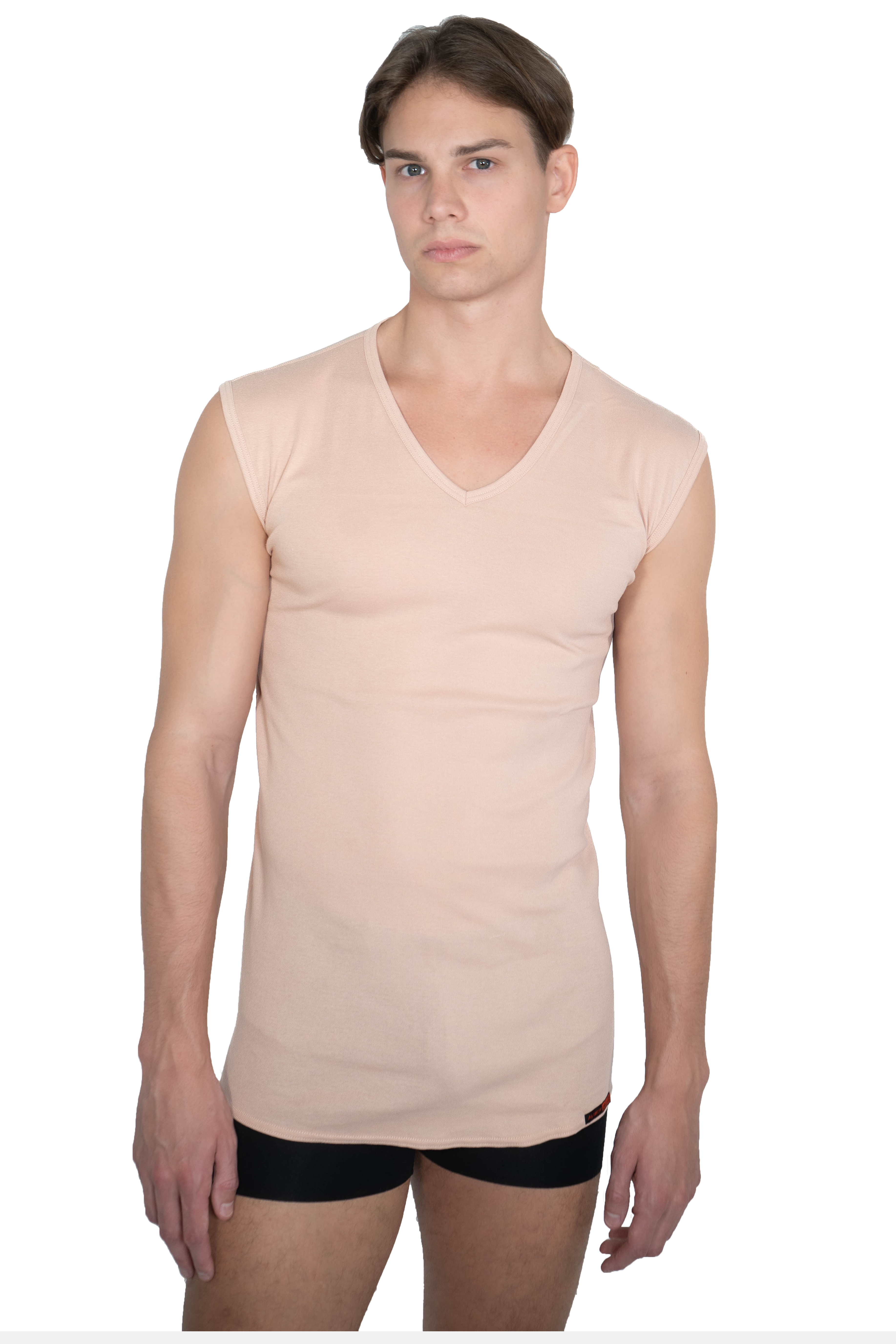 Men's invisible organic cotton tank top undershirt Berlin with v-neck  beige