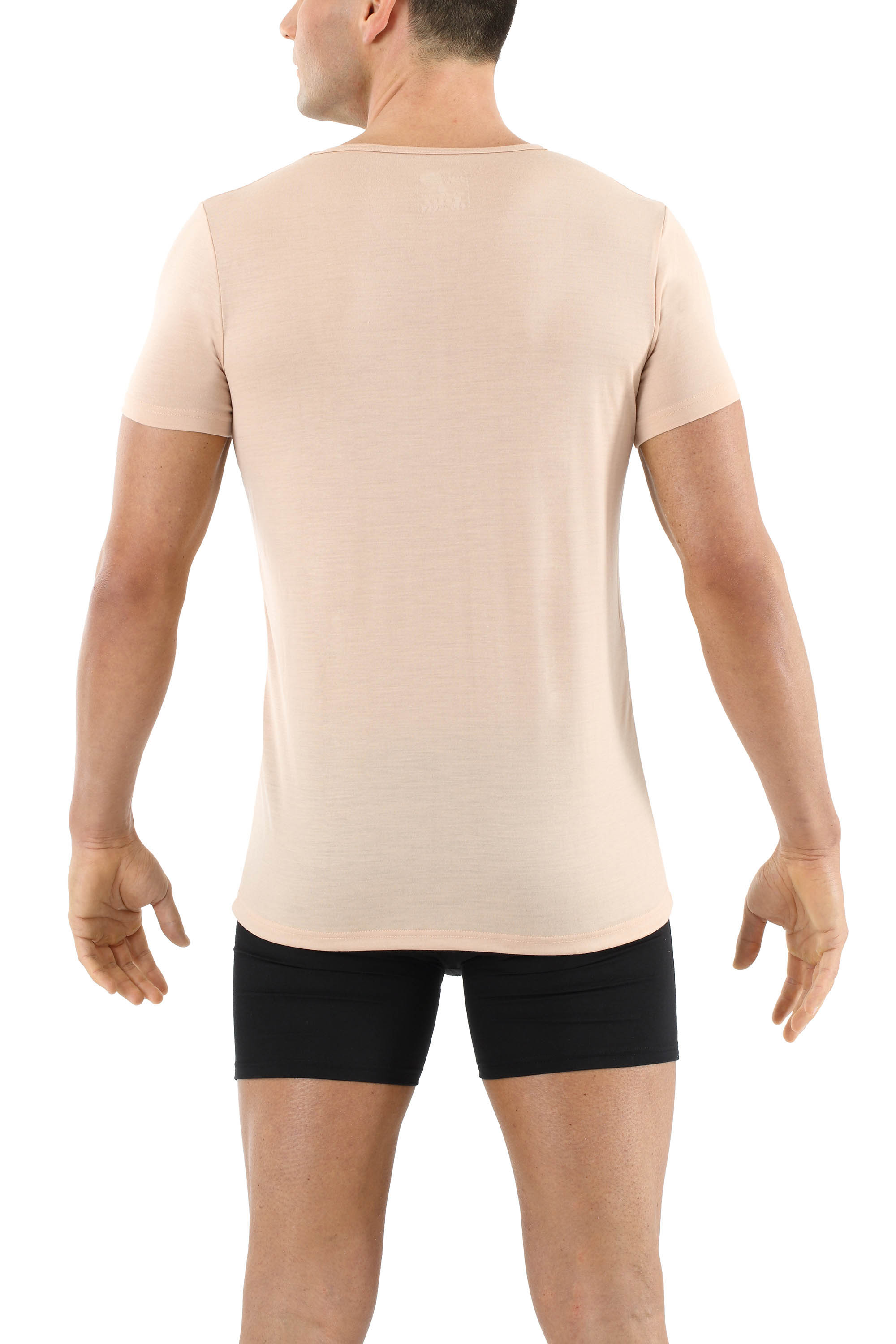 Men's mulesingfree merino wool undershirt short sleeves deep vneck